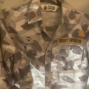 A Bathing Ape Grey and Black camouflage Button-Down long sleeve Shirt